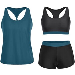 Teal and Black Women's Swim Sports Bra Set